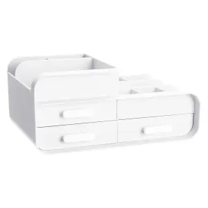 White 3 Drawers Multifunctional Plastic Makeup Storage Desk Organizer for Stationery Marker Pens