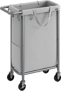 SONGMICS Laundry Trolley with Wheels, Single-Section Hamper, Easy Liner Removal, Dove Grey