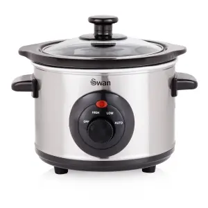 Swan SF17010N 1.5 Litre Round Stainless Steel Slow Cooker with 3 Cooking Settings, 120W, Silver