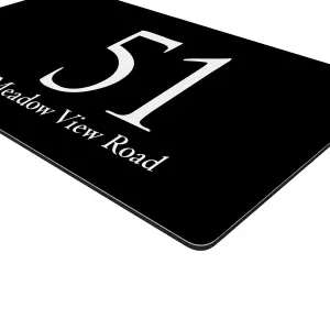 Personalised Aluminium House Plaque with Solar Light Customised with Your House Number and Street Name 160 x 280mm Black