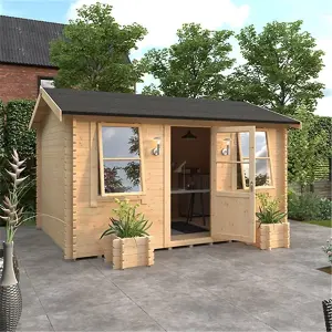 12ft x 12ft (3550mm x 3550mm) Horsforth "The Springfield Plus" 44mm Log Cabin With 2 Opening Window