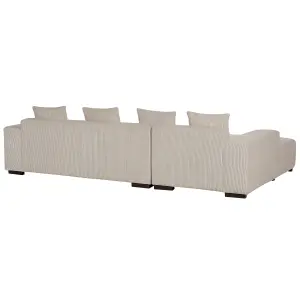 Corner Sofa with Ottoman LUNGO Beige Corduroy Right Hand