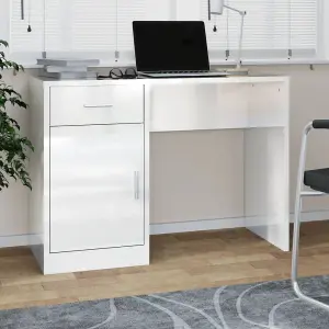 Berkfield Desk with Drawer&Cabinet High Gloss White 100x40x73 cm Engineered Wood