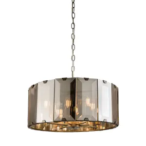 Ceiling Pendant Light Gloss Slate Grey & Smoked Cut Glass 8 x 40W E14