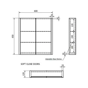 Mirror Bathroom Cabinet 600mm Wide - White