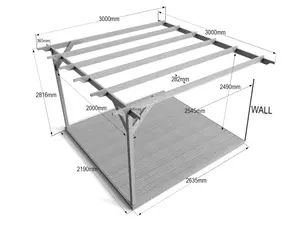 Wall mounted pergola and decking complete diy kit, Dinasty design (3m x 3m, Light green (natural) finish)