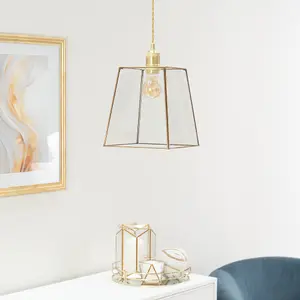 ValueLights Susie Pair of - Gold Metal and Clear Glass Lantern Easy Fit Ceiling Light Shade - LED Bulbs Included