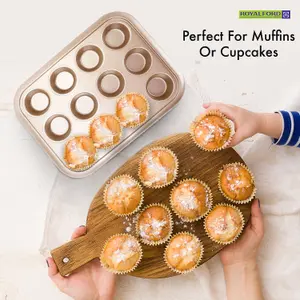 Royalford 12 Cup Premium Non-Stick Muffin Tray, Aluminium Build