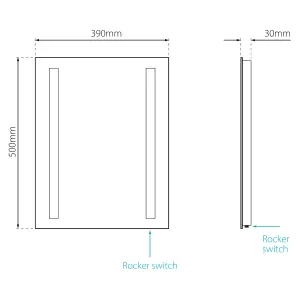 Sensio Isla Rectangular Wall-mounted Bathroom Illuminated Mirror (H)50cm (W)39cm