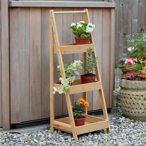 Home Source Bamboo 3 Tier Garden Plant Stand Ladder Tray Unit