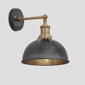 Industville Brooklyn Dome Wall Light, 8 Inch, Pewter, Brass Holder