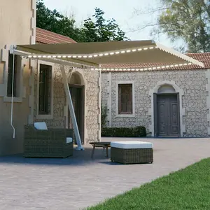 Berkfield Manual Retractable Awning with LED 400x300 cm Cream