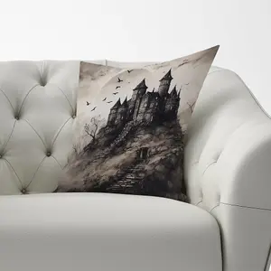 A Realistic Ink Drawing Of A Haunted Castle Cushions 33cm x 48cm