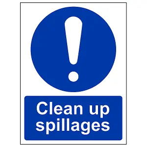 Clean Up Spillages Health Safety Sign - Rigid Plastic - 150x200mm (x3)