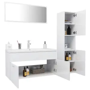 Berkfield Bathroom Furniture Set High Gloss White Engineered Wood