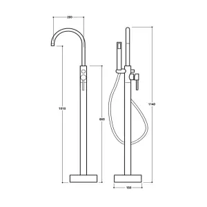 Luxury 1805x785 Gold Freestanding Bathtub with Brushed Brass Mixer Tap Set