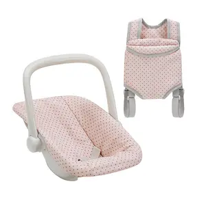 Teamson Kids Polka Dot Princess Baby Doll Carrier & Car Seat Set, Pink/Grey