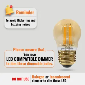 paul russells LED Filament Dimmable Golf Bulb, ES E27, 4.5W 423 Lumens, 40w Equivalent, 2200K Extra Warm White, Pack of 10