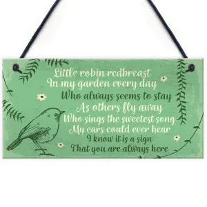 Red Ocean Robin Redbreast Memorial Bereavement Plaque Garden Grave Shed Sign Xmas Family Gift