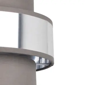 First Choice Lighting Easy Fit 2 Tier Grey Fabric & Brushed Silver Plated Banded Ceiling Shade