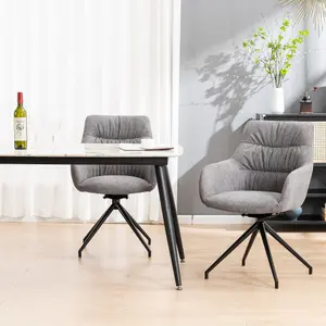 Eva Modern Velvet Dining Chair Swivel Padded Seat w Arms Metal Leg Kitchen (Grey)