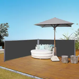 Outdoor Grey Retractable Garden Double Sided Awning  Waterproof Sunshade Privacy Panel Gazebo Sidewall Panels Sunwall 800 x 160 cm