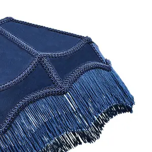 Traditional Victorian Empire Lampshade in Midnight Blue Velvet with Tassels