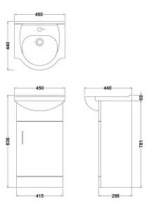 1 Door Bathroom Vanity Basin Unit with Round Basin - 450mm - Gloss White