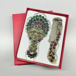 Green Style 1 Creative Metal Peacock Mirror Comb Set