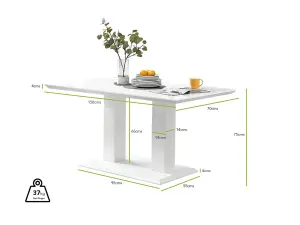 Imperia White High Gloss 6 Seater Dining Table with Structural 2 Plinth Column Legs 6 Mustard Velvet Silver Leg Calla Chairs