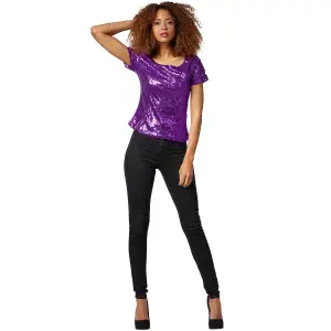 Short Sleeve Sequin Top - purple XL