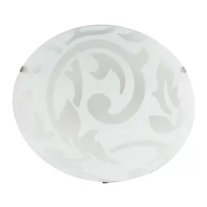 Traditional Frosted White Floral Circular Glass IP20 Flush Ceiling Light Fitting