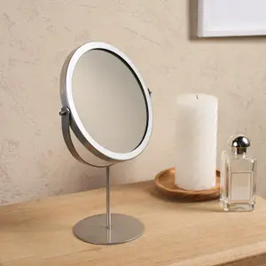 Round Bathroom Mirror Accessories Free Standing Vanity Stainless Steel Silver