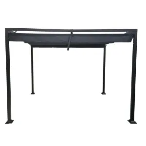 Manhattan Metal Pergola Modern Garden Gazebo with Retractable Roof - Grey