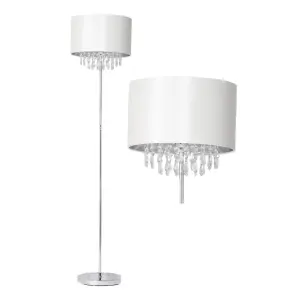 First Choice Lighting Pair of Cream Faux Silk Jewelled Floor Lamps