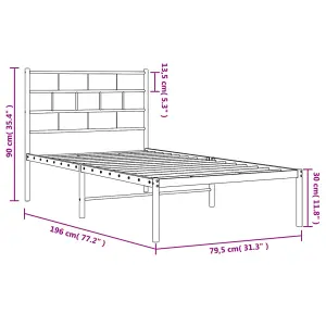 Berkfield Metal Bed Frame with Headboard White 75x190 cm