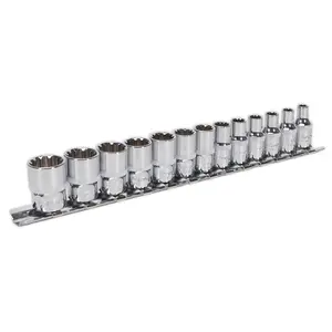 Sealey Socket Set Supplied on Rail 13 Pcs 1/4" Square Drive Total Drive AK69813