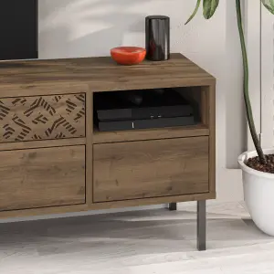 Decortie Heaton Modern Multimedia Unit with Storage TV Cabinet 60" Dark Oak Effect 145cm