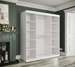 Chic White Geneva T Sliding Door Wardrobe W1800mm H2000mm D620mm - Modern Design, Gold Metal Handles, Extensive Storage