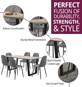 Hallowood Furniture Dudley 1.8m Dining Table Set with 6 Dark Grey Fabric Chairs