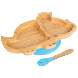 Bamboo Dinosaur Baby Weaning Plate & Fork Set - Blue