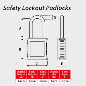 Lockout Safety Padlock Red Reinforced Nylon Body Resistant To Chemicals & Corrosion Key Retaining Feature