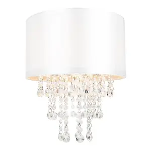 Modern White Satin Fabric Pendant Light Shade with Transparent Acrylic Droplets