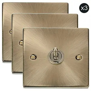 3 PACK - Antique Brass 1 Gang 2 Way 10AX Toggle Light Switch - SE Home