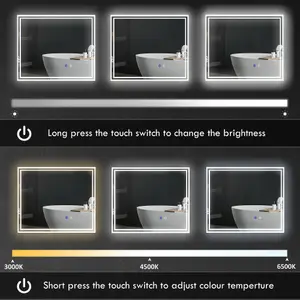 kleankin 60 x 50 cm Dimmable Bathroom Mirror with LED Lights, 3 Colours, Defogging Film