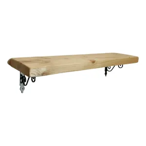 Solid Wood Handmade Rustical Shelf Primed 175mm 7 inch with Black Metal Bracket WOZ Length of 70cm