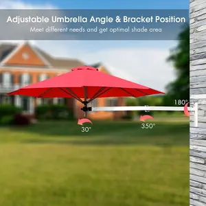 Costway Wall-Mounted Umbrella Water-proof Cantilever Parasols Tilting Sunshade Umbrella w/ Adjustable Pole