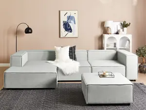 Corner Sofa with Ottoman APRICA Light Grey Right Hand