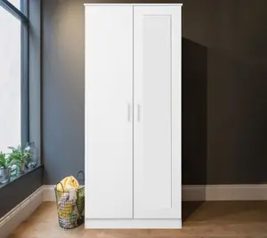 REFLECT 2 Door Mirrrored Wardrobe in Gloss White Door Fronts and Matt White Carcass