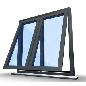 945mm (W) x 1045mm (H) Aluminium Flush Casement - 2 V Bottom Opening Windows - Anthracite Internal & External